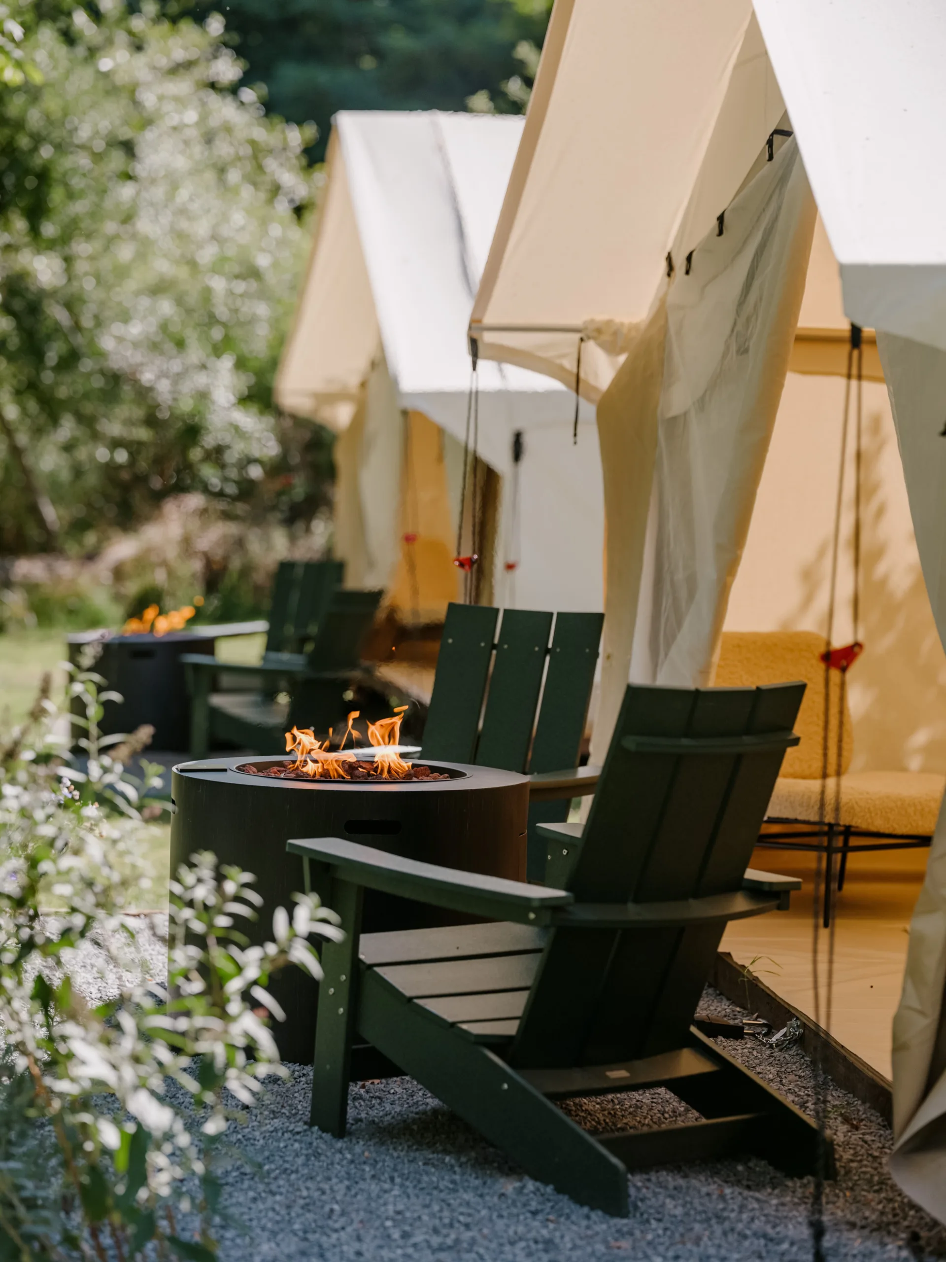Glamping Firepits Glamping tent showing bedding